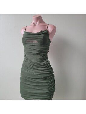 Deep Green Open Back Strappy Summer Bodycon Mini Dress (One Size)